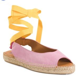 Made in Spain Suede Ankle Lace Up Espadrille Flat Sandals